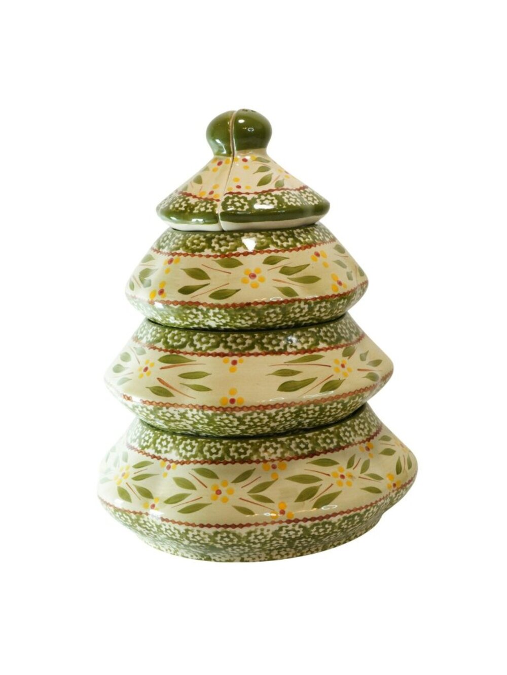 Temp-Tations Christmas Tree Stacking Bakeware Old World Green Ceramic Dish Set
